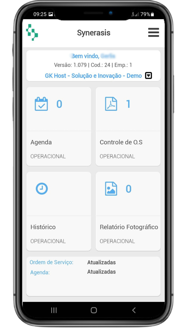 Tela inicial do app Synerasis